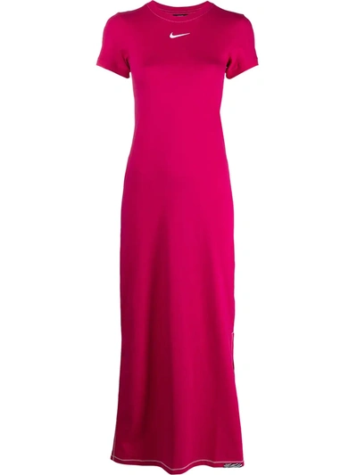 Shop Nike Swoosh-print Short-sleeved Maxi Dress In Pink