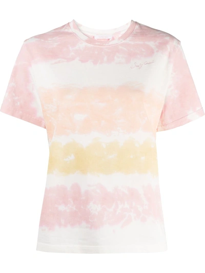 Shop See By Chloé Logo-embroidered Tie-dye T-shirt In Pink
