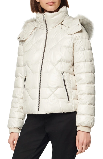 Shop Andrew Marc Faux Fur Trim Hood Puffer Jacket In Pearl