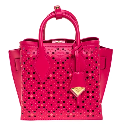 Pre-owned Mcm Pink Perforated Leather Mini Milla Tote