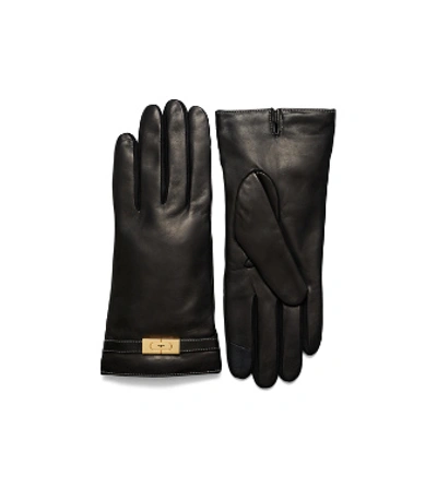 Shop Tory Burch Leather Gloves In Black