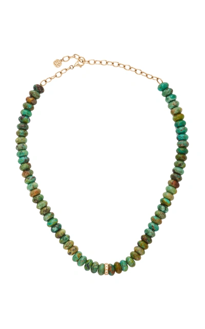 Shop Sydney Evan Women's 14k Yellow Gold & Diamondâ Rondelle Natural Turquoiseâ Necklace In Green