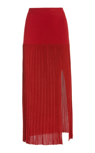 Shop Altuzarra Dean Pleated Knit Skirt In Red