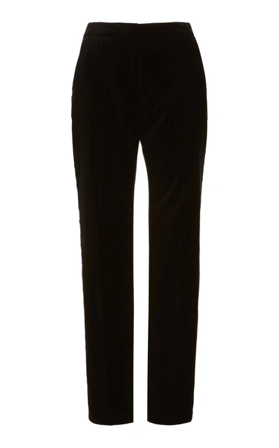 Shop Zuhair Murad Crystal-embellished Velvet Skinny Pants  Shrimp Trs / Rad Velvet In Black