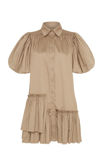 Shop Aje Ambience Asymmetric Cotton Mini Shirt Dress In Neutral