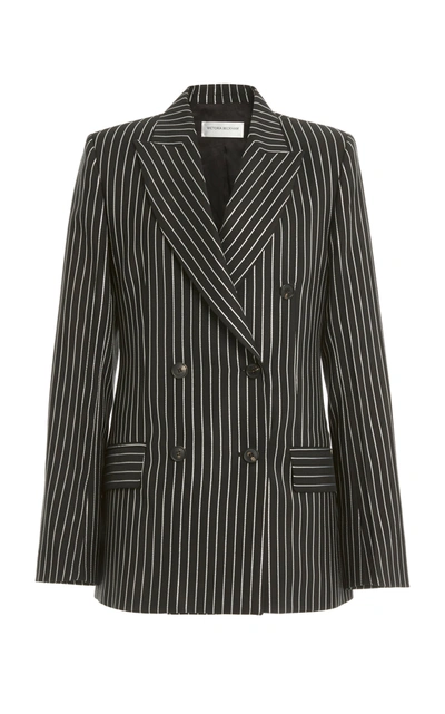 Shop Victoria Beckham Women's Metallic-striped Wool-blend Double-breasted Blazer