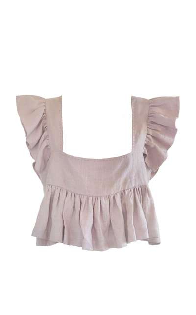 Shop Alix Of Bohemia Francesca Ruffled Cotton-linen Crop Top In Purple