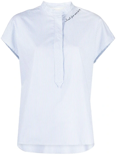 Shop 8pm Striped Sleeveless Cotton Shirt In White
