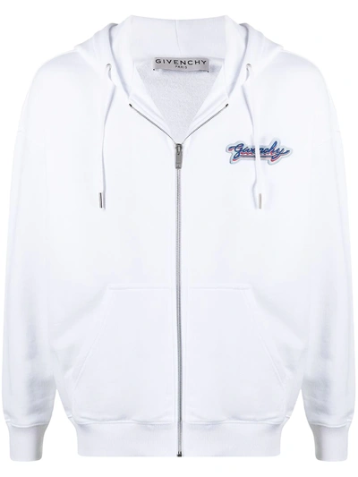 Shop Givenchy Neon Logo Drawstring Hoodie In White
