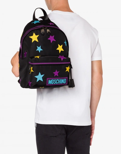 Shop Moschino Stars Nylon Backpack In Black