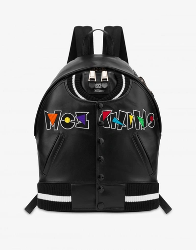 Shop Moschino Geometric Logo Bomber Backpack In Black
