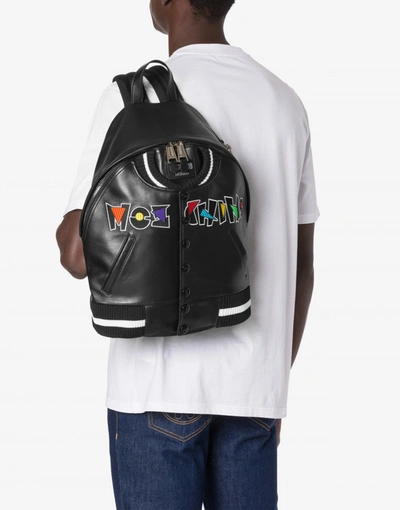Shop Moschino Geometric Logo Bomber Backpack In Black