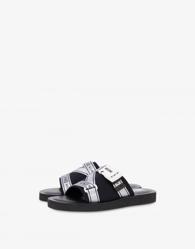 Shop Moschino Neoprene Sandals Logo Tape In Black