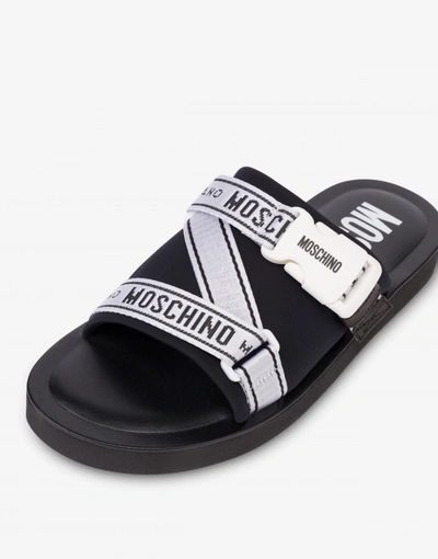 Shop Moschino Neoprene Sandals Logo Tape In Black