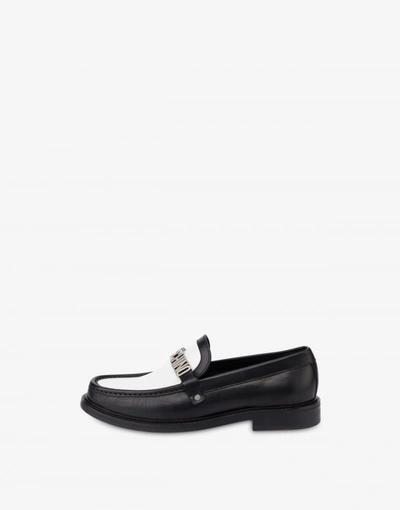 Shop Moschino Two-tone Calfskin Loafers In Black