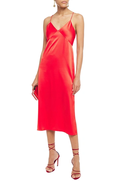 Shop Alice And Olivia Loraine Satin-crepe Midi Slip Dress In Tomato Red
