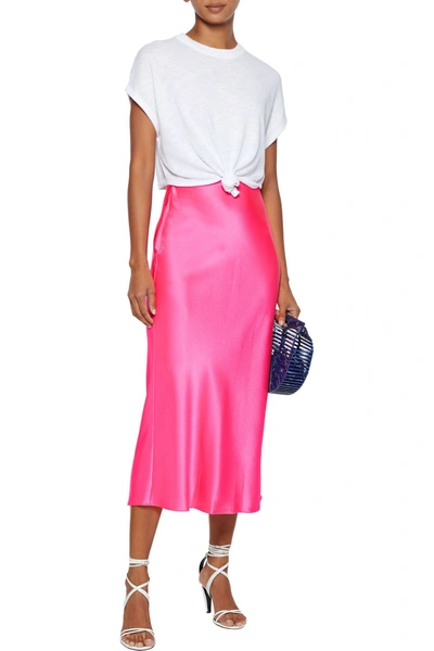 Shop Alice And Olivia Maeve Satin-crepe Midi Skirt In Bright Pink