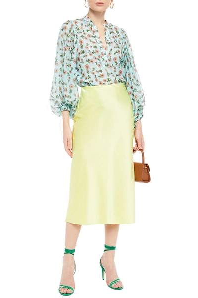 Shop Alice And Olivia Raya Floral-print Cotton And Silk-blend Mousseline Blouse In Mint