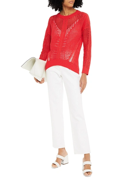 Shop Maje Crocheted Cotton Sweater In Red