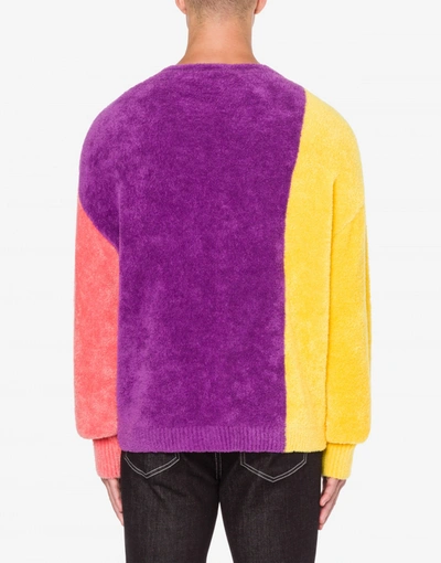 Shop Moschino Cotton Velor Cardigan Color Block In Purple