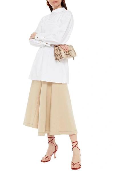 Shop Rejina Pyo Gathered Cotton-blend Poplin Shirt In Off-white