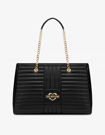 Shop Love Moschino Quilted Shopper With Logo In Black