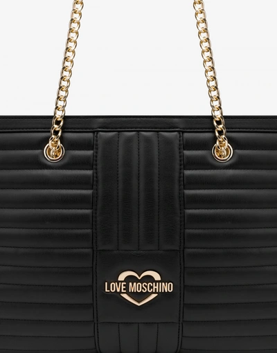 Shop Love Moschino Quilted Shopper With Logo In Black