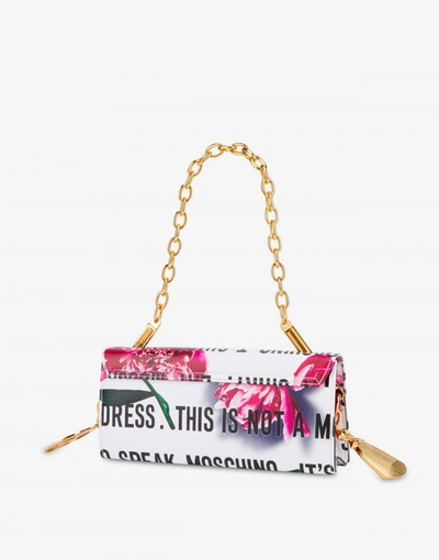Shop Moschino Slogan & Flowers Shoulder Bag With Charm In White