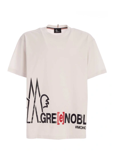 Shop Moncler Maxi Logo Print T-shirt In Ice Color In White
