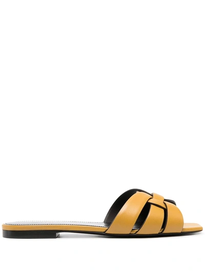 Shop Saint Laurent Tribute Flat Sandals In Yellow