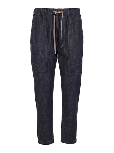 Shop Brunello Cucinelli Drawstring Denim Jeans In Dark Wash