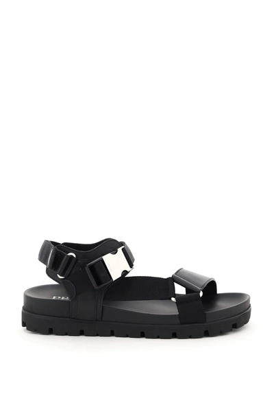 Shop Prada Nomad Sandals Ribbon And Leather In Nero (black)