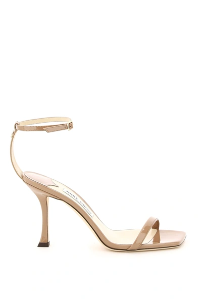 Shop Jimmy Choo Marin 90 Patent Leather Sandals In Dark Nude (pink)