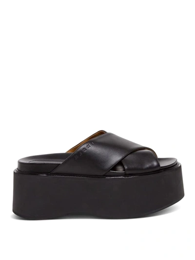 Shop Marni Leather Wedge Sandals In Black