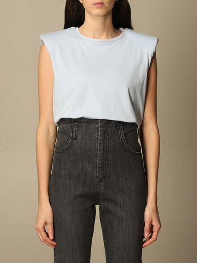 Shop Federica Tosi T-shirt  Basic T-shirt With Padded Shoulder Straps In Gnawed Blue