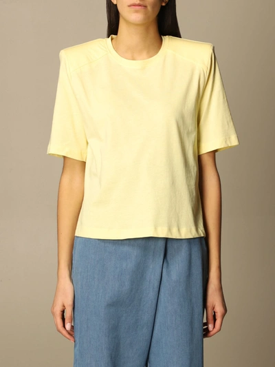 Shop Federica Tosi T-shirt  Basic T-shirt With Padded Shoulder Straps In Yellow