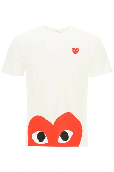 Shop Comme Des Garçons Play Hearts Print T-shirt In White (white)