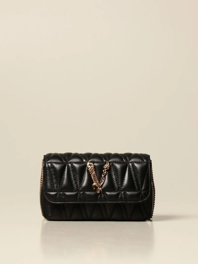 Versace Black Quilted Virtus Chain Shoulder Bag - Fablle