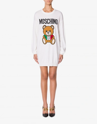 Shop Moschino Italian Teddy Bear Wool Dress In White