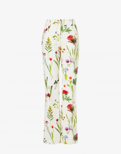 Shop Boutique Moschino Drill Pants Botanic Print In Ivory