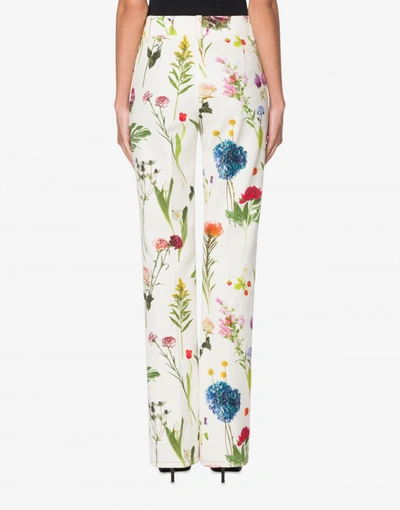 Shop Boutique Moschino Drill Pants Botanic Print In Ivory