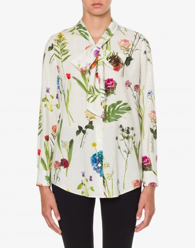 Shop Boutique Moschino Viscose Shirt Botanic Print In Ivory