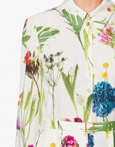 Shop Boutique Moschino Botanic Print Viscose Dress In Ivory