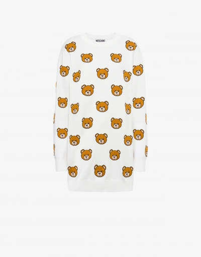 Shop Moschino Allover Teddy Bear Knit Dress In White
