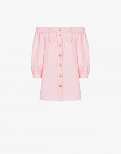 Shop Boutique Moschino Off-the-shoulder Poplin Shirt In Confetti Pink