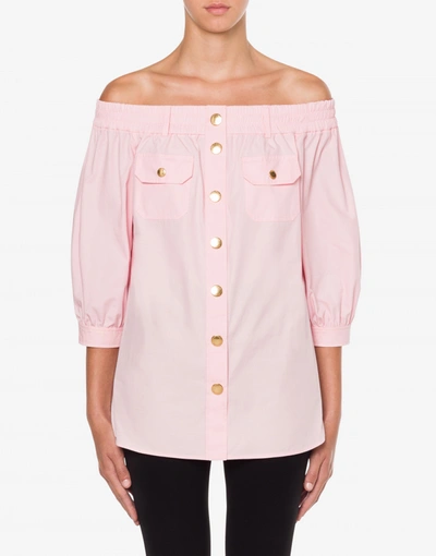 Shop Boutique Moschino Off-the-shoulder Poplin Shirt In Confetti Pink
