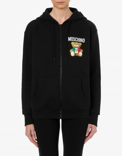 Shop Moschino Italian Teddy Bear Sweatshirt With Zip In White