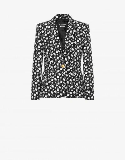 Shop Boutique Moschino Jacquard Jacket Four Leaf Clover In Black