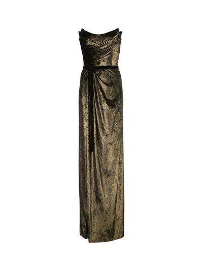 Shop Marchesa Notte Metallic Lame Gown In Gold