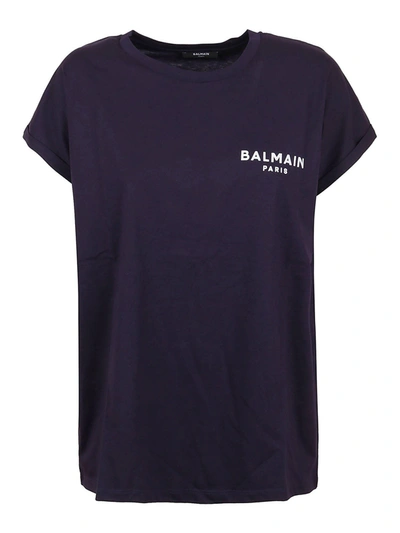 Shop Balmain Printed Logo Detail T-shirt In Blue